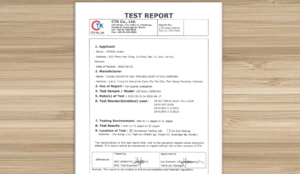 TEST REPORT CHỨNG CHỈ CE BÓNG LED ( DẠNG TRANG LẬT)